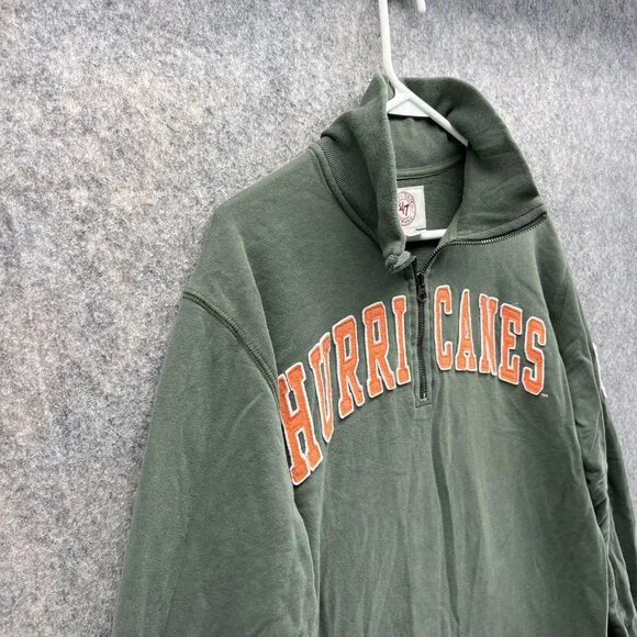 Miami Hurricanes Sweater Men Large Pullover Green 1/4 Zip Sweatshirt VTG 47’ - Picture 3 of 14